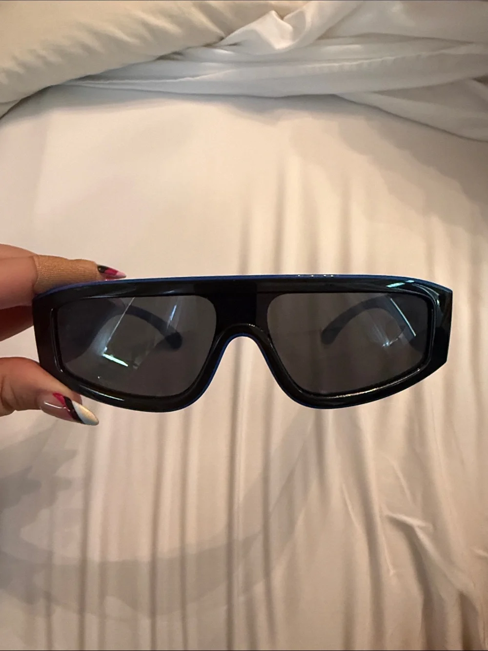 CHANEL Black and Blue Shield Sunglasses with Logo Temples